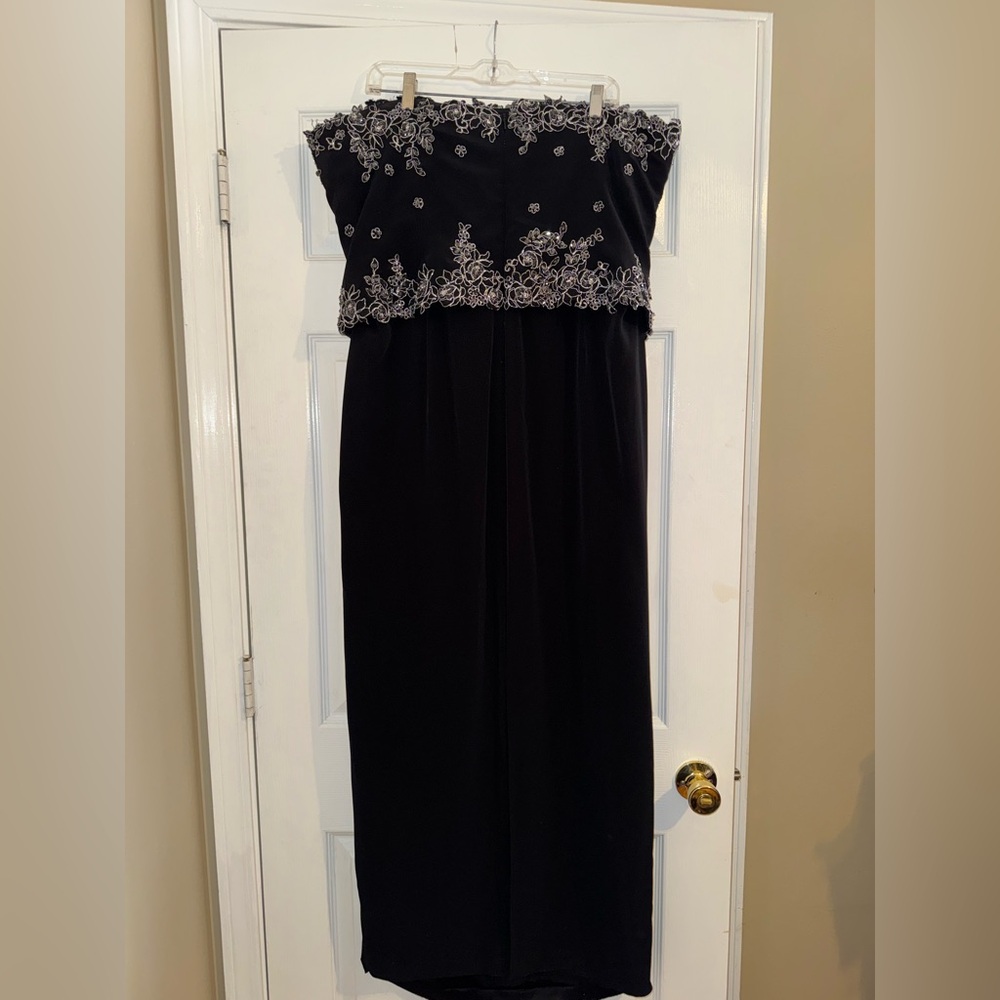 Montage by Mon Cheri Black Strapless Dress with Silver Embroidery - Picture 2 of 6